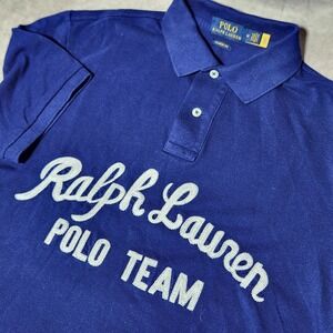 Polo Ralph Lauren Mens Classic Fit Polo Team spell-out Mesh Shirt Blue M logo